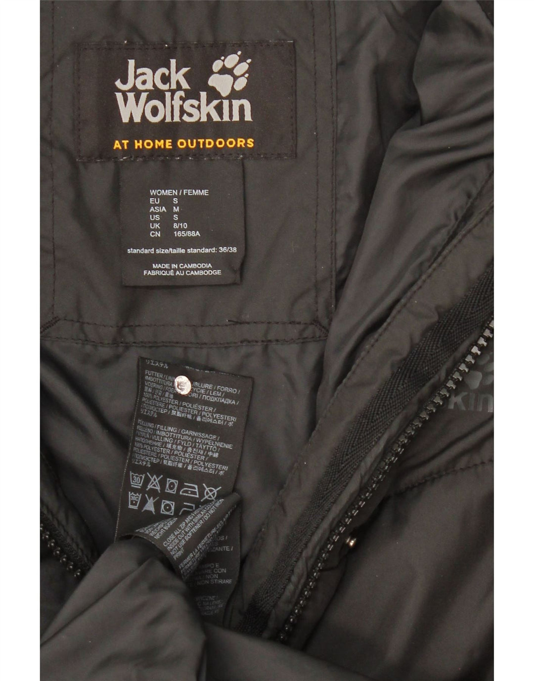 Jack Wolfskin Γυναικείο παλτό με κουκούλα με επένδυση UK 8/10 Μικρός μαύρος πολυεστέρας