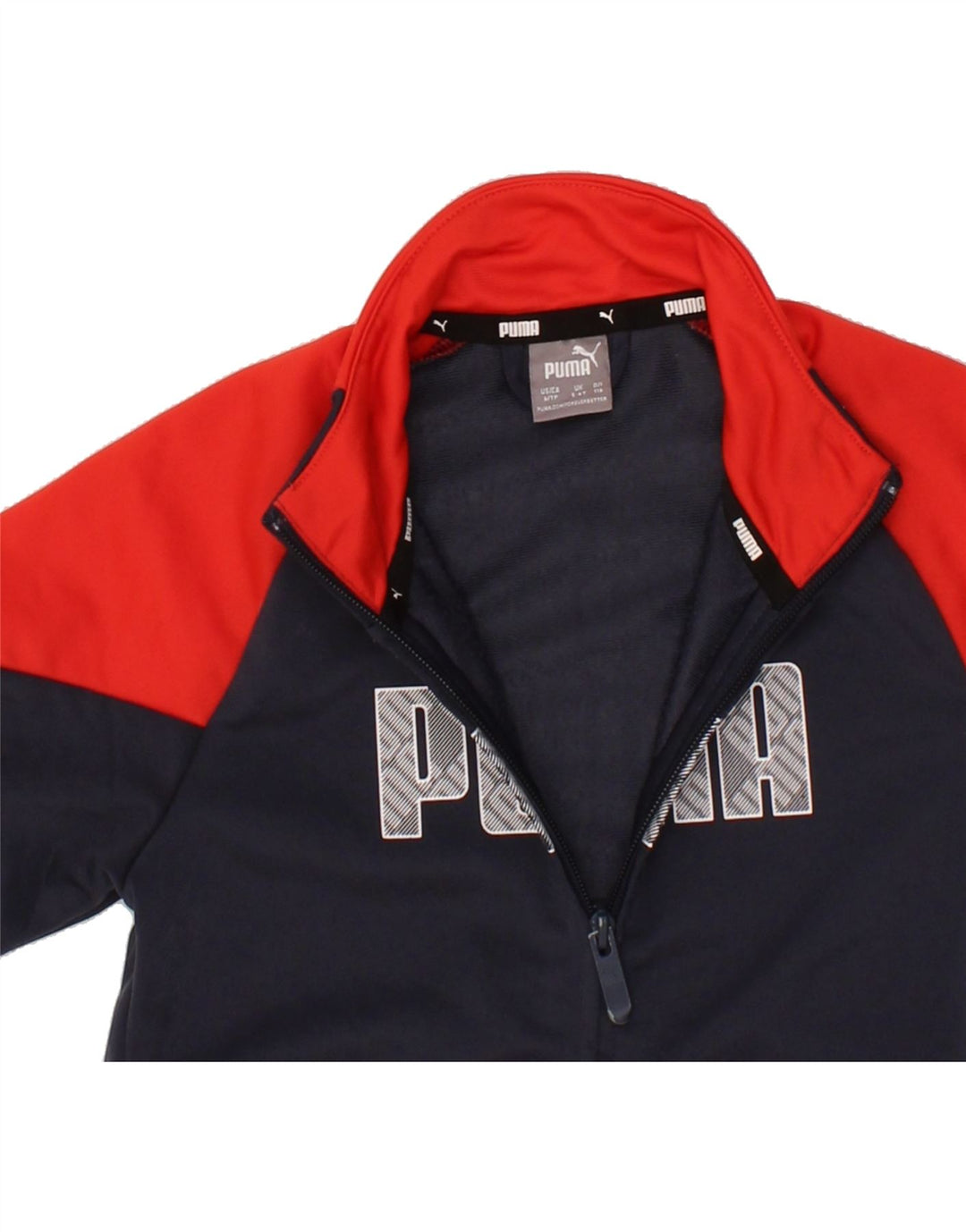 PUMA Boys Graphic Tracksuit Top Jacket 5-6 Years Navy Blue Colourblock Vintage Puma and Second-Hand Puma from Messina Hembry 