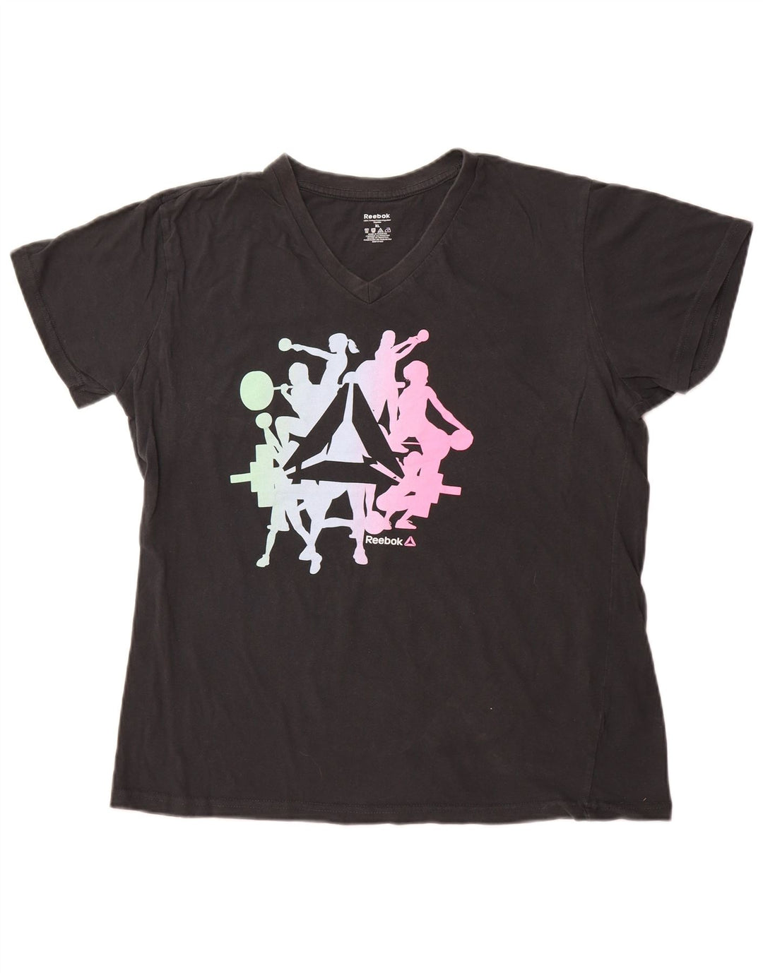 Γυναικείο γραφικό T-Shirt REEBOK Top UK 18 XL Μαύρο βαμβακερό