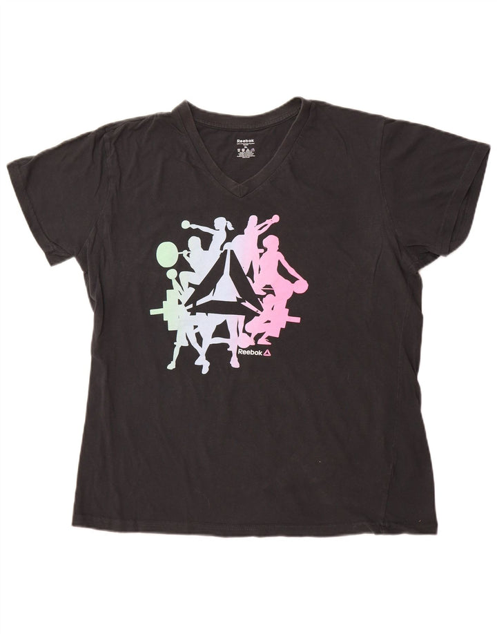 Γυναικείο γραφικό T-Shirt REEBOK Top UK 18 XL Μαύρο βαμβακερό