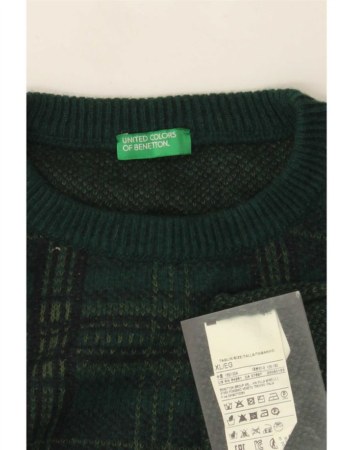 Ανδρικό πουλόβερ Benetton Crew Neck Jumper XL Green Check Wool