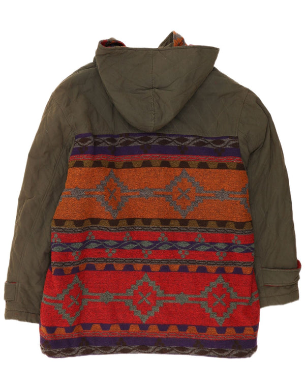 Vintage γυναικείο παλτό Duffle με κουκούλα UK 20 2XL Khaki Fair Isle