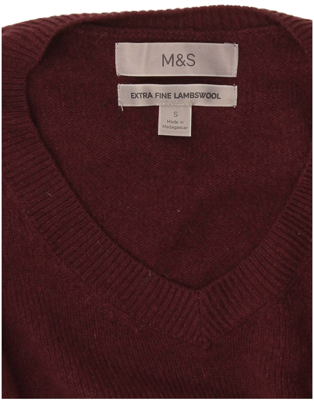 Marks & Spencer Ανδρικό πουλόβερ με λαιμόκοψη V-λαιμόκοψη Μικρό μπορντό μαλλί αρνιού