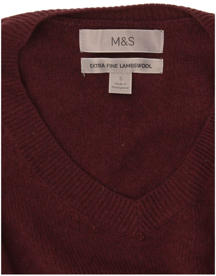 Marks & Spencer Ανδρικό πουλόβερ με λαιμόκοψη V-λαιμόκοψη Μικρό μπορντό μαλλί αρνιού