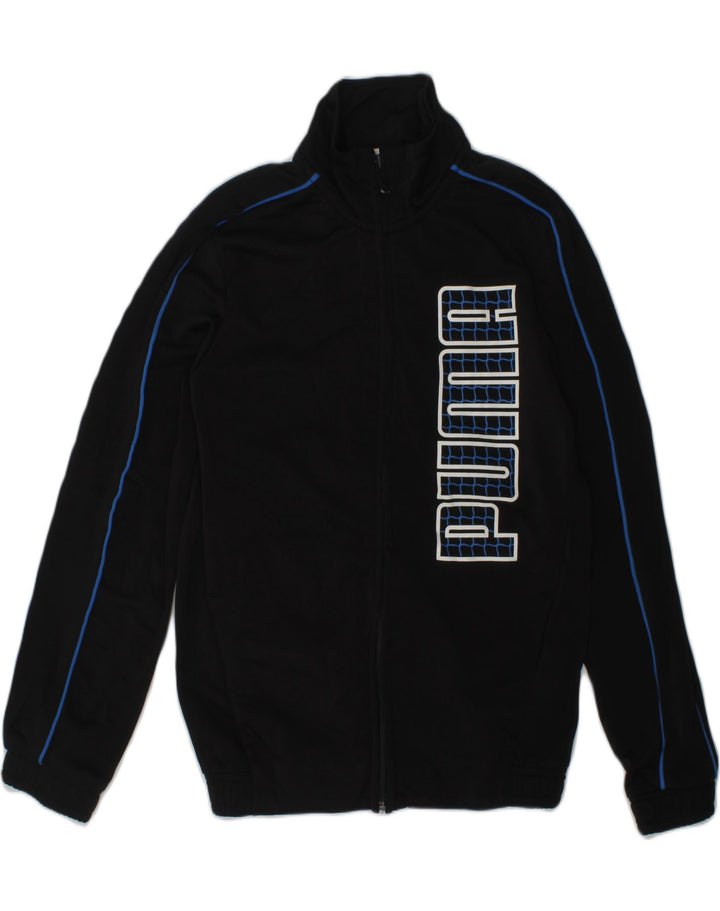 PUMA Boys Graphic Tracksuit Top Jacket 9-10 Years Black Polyester | Vintage Puma | Thrift | Second-Hand Puma | Used Clothing | Messina Hembry 