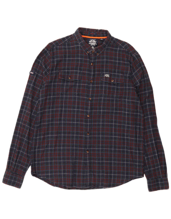 Superdry Mens Regular Fit Flannel Shirt 2XL Navy Blue Check