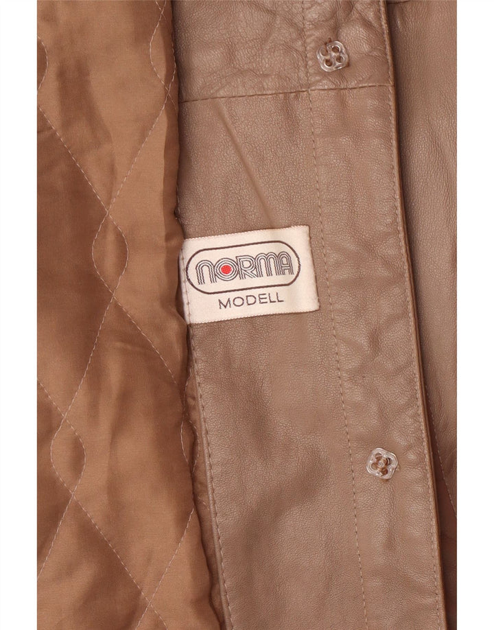Norma Γυναικείο Loose Fit Δερμάτινο Παλτό UK 14 Medium Brown ριγέ Classic