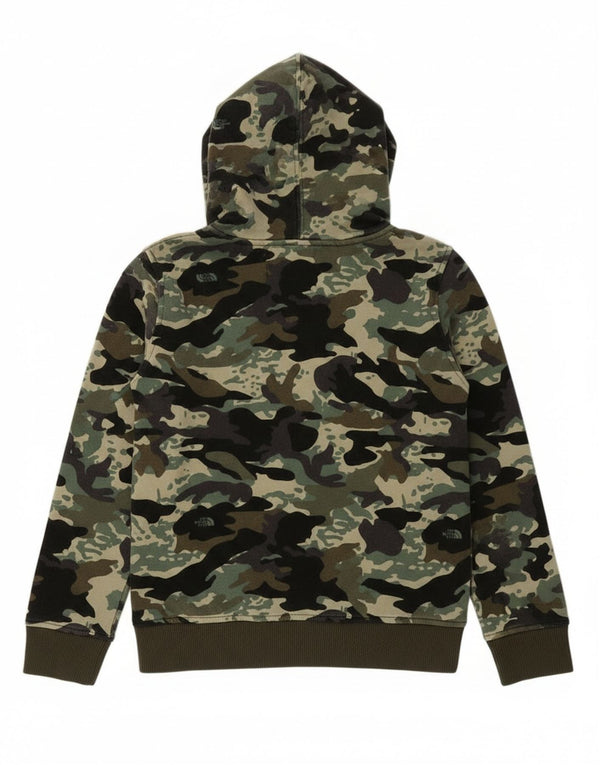 The North Face Girls Hoodie Jumper 11-12 Years Large Khaki Camouflage