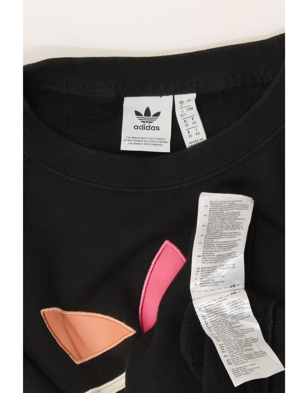 Γυναικείο γραφικό φούτερ ADIDAS Crop Jumper UK 12 μεσαίο μαύρο βαμβακερό