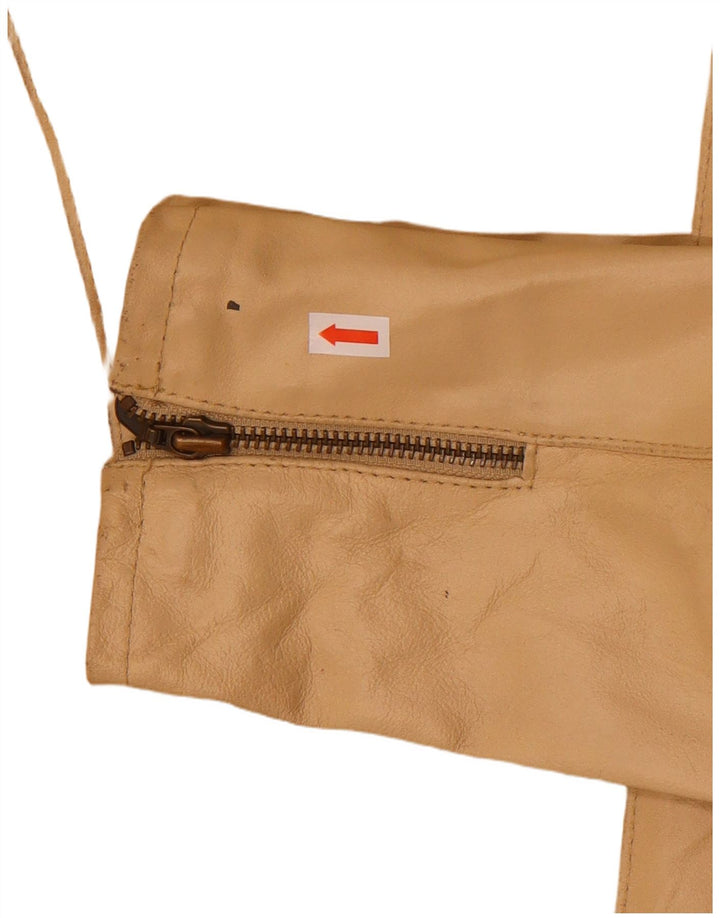 MOTIVI Γυναικείο Biker Δερμάτινο Μπουφάν UK 8 Small Beige Leather