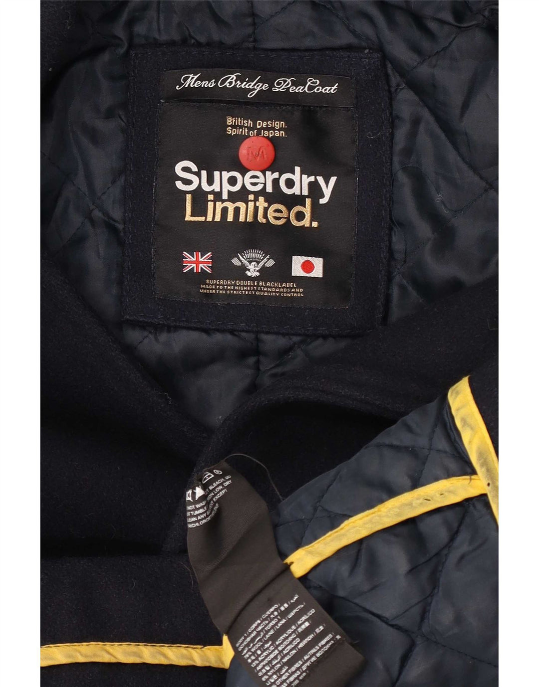 Ανδρικό παλτό μπιζελιού Superdry UK 38 Medium Navy Blue Wool