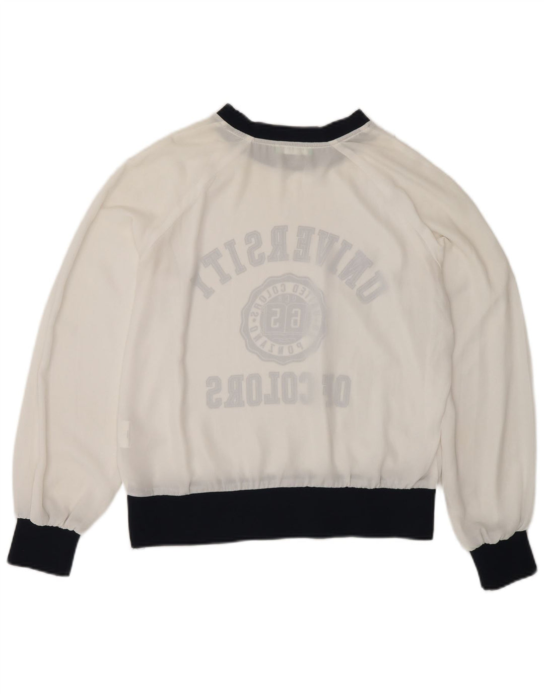 Γυναικεία Benetton See Through Γραφικό Μακρυμάνικο UK 10 Small White