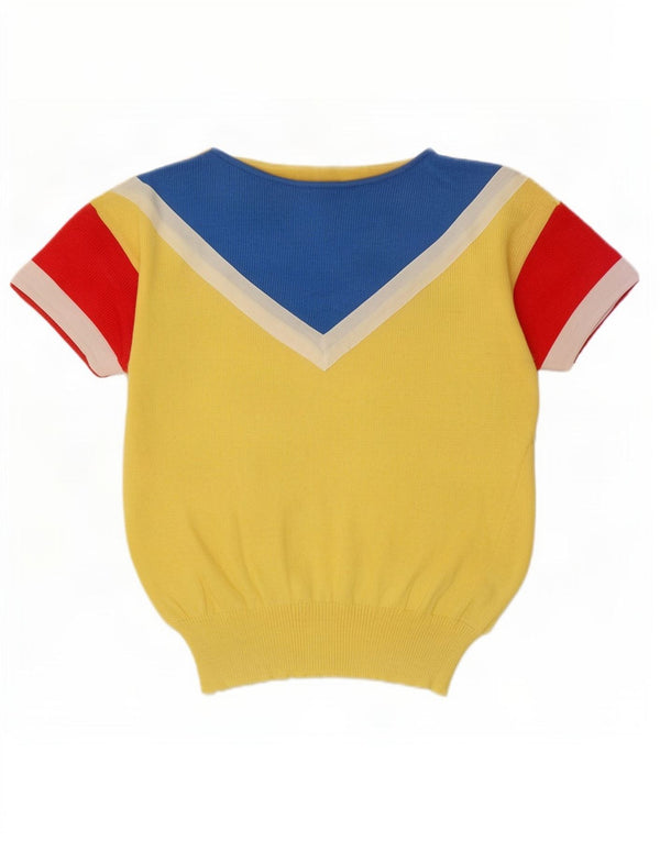 Vintage γυναικείο πουλόβερ με λαιμό σκάφος UK 10 Small Yellow Colourblock