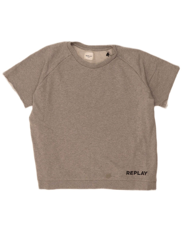 Replay γυναικεία κοντομάνικη φούτερ Jumper UK 20 2XL Γκρι βαμβακερό