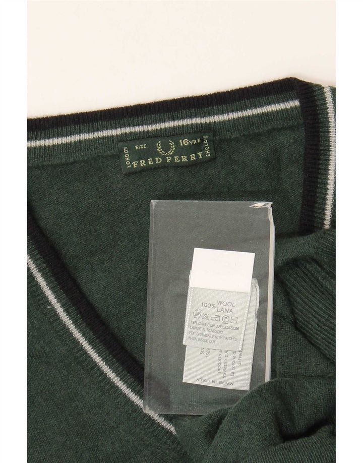 Fred Perry Boys πουλόβερ με λαιμόκοψη με V λαιμόκοψη 15-16 ετών πράσινο μαλλί