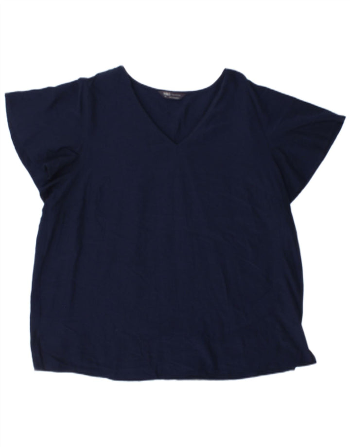Marks & Spencer Γυναικεία Μπλούζα Τοπ UK 20 2XL Navy Blue Viscose