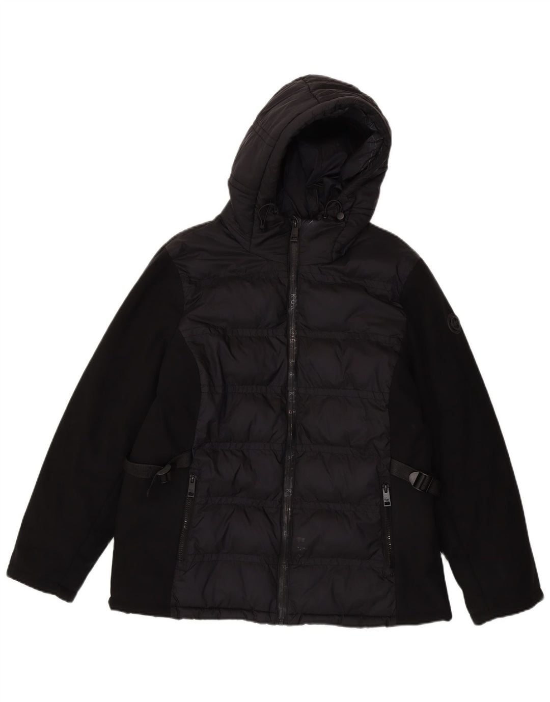MICHAEL KORS Womens Hooded Padded Jacket UK 16 Large Black Colourblock