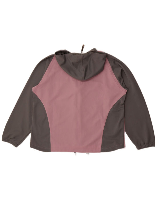Diadora Womens Hooded Tracksuit Top Jacket UK 14 Large Pink Colourblock