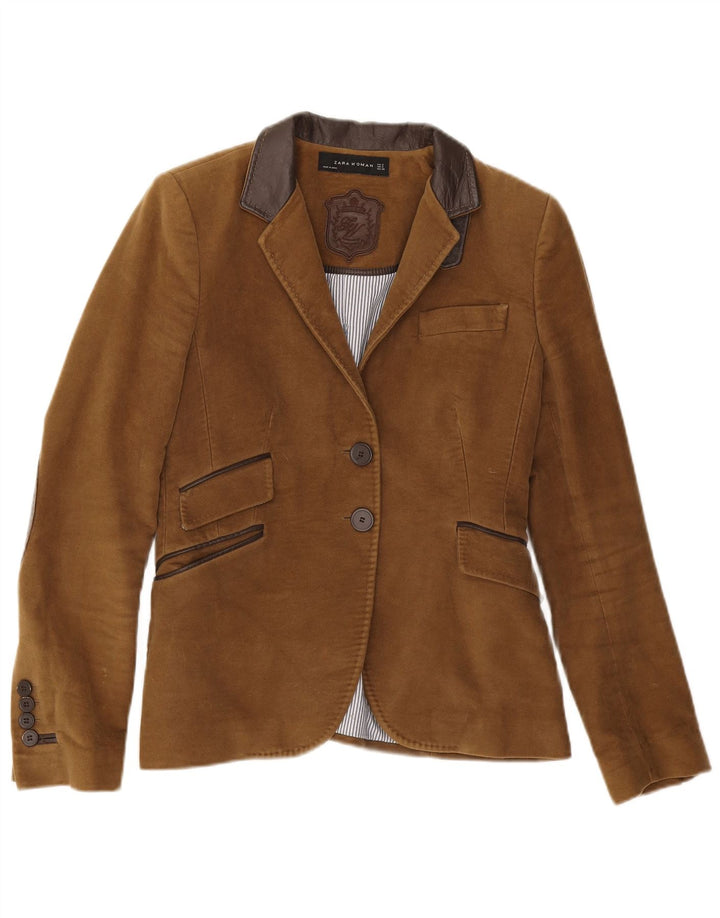 Zara Γυναικείο μπλέιζερ με 2 κουμπιά μπουφάν UK 10 Small καφέ βαμβακερό