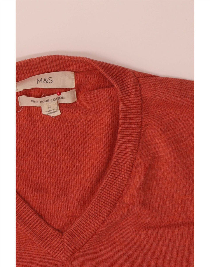 Marks & Spencer Ανδρικό πουλόβερ με λαιμόκοψη σε μεσαίο πορτοκαλί βαμβάκι