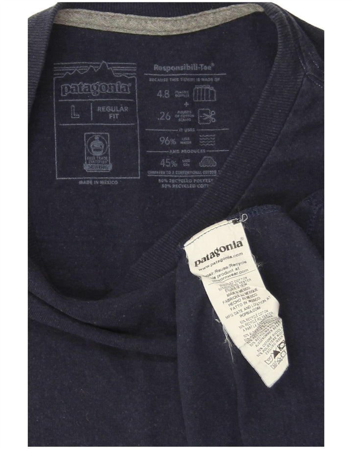 PATAGONIA Ανδρική κανονική φόρμα με γραφικό μπλουζάκι μακρυμάνικο μεγάλο μπλε βαμβακερό