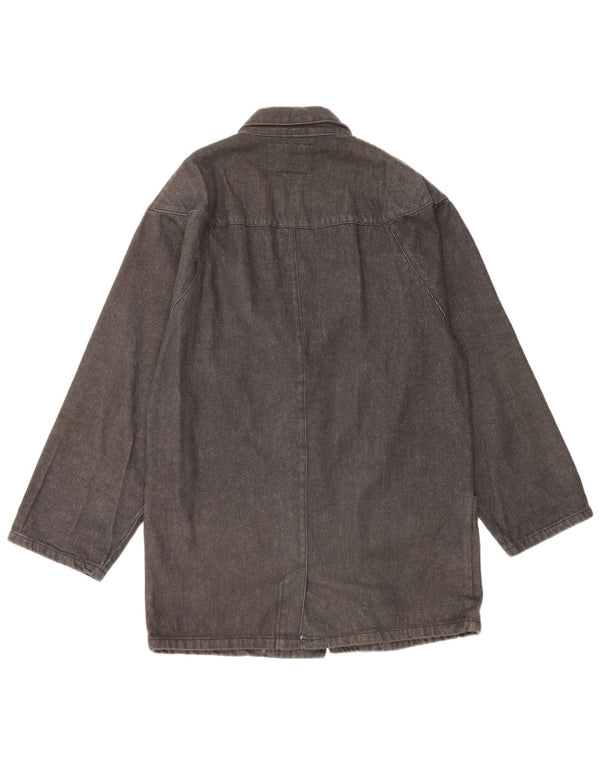 Vintage Γυναικείο Υπερμεγέθη Τζιν Παλτό UK 14 Μεσαίο Μαύρο Βαμβακερό