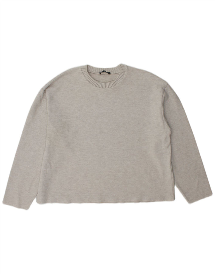 Zara Γυναικείο πουλόβερ με λαιμόκοψη UK 16 Large Grey Polyester