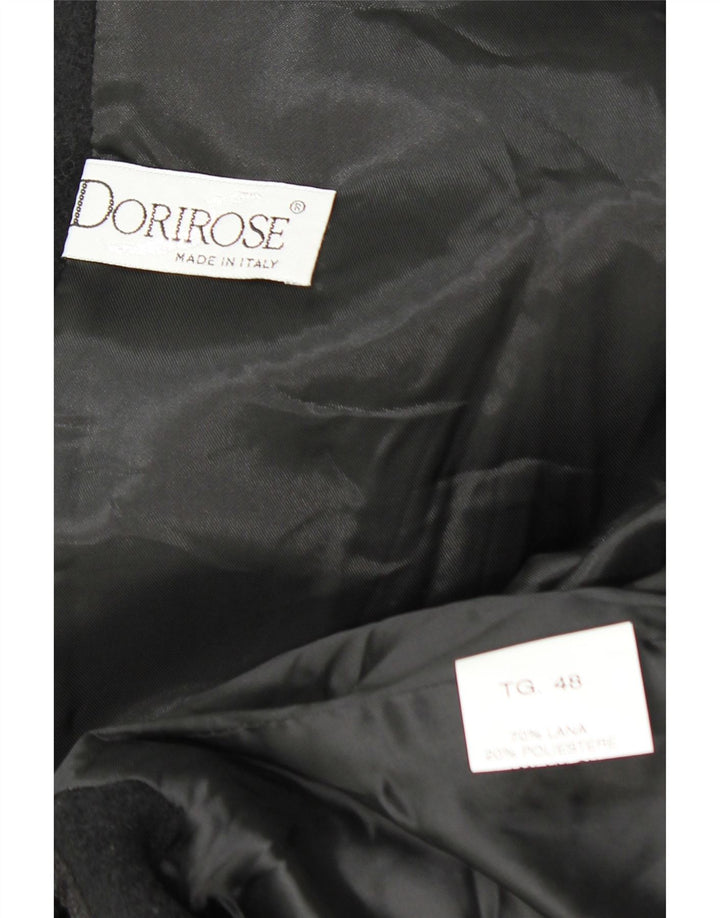 VINTAGE Womens Hooded Overcoat IT 48 XL Black Wool