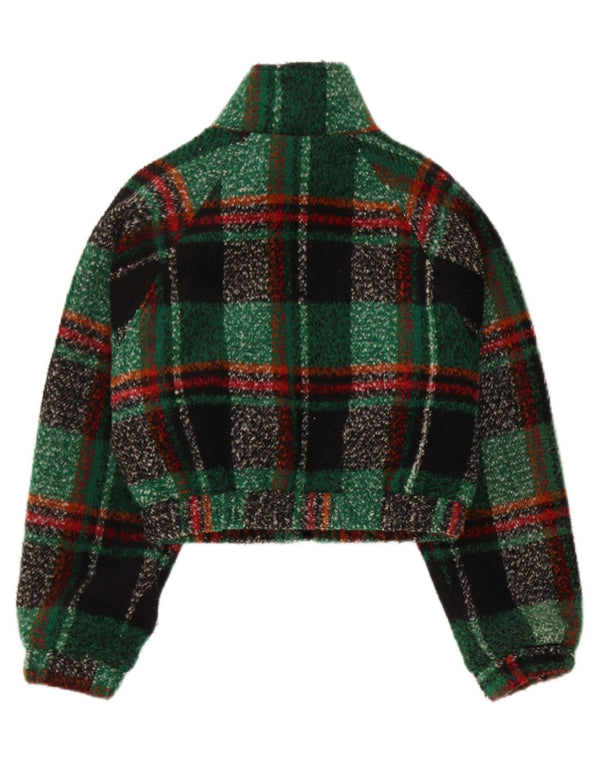 Urban Outfitters Womens Crop Oversized Bomber Jacket UK 6 XS Green Plaid