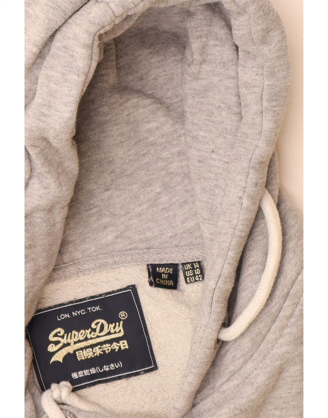 SUPERDRY Γυναικείο φόρεμα με κουκούλα UK 14 Large Grey Flecked βαμβακερό