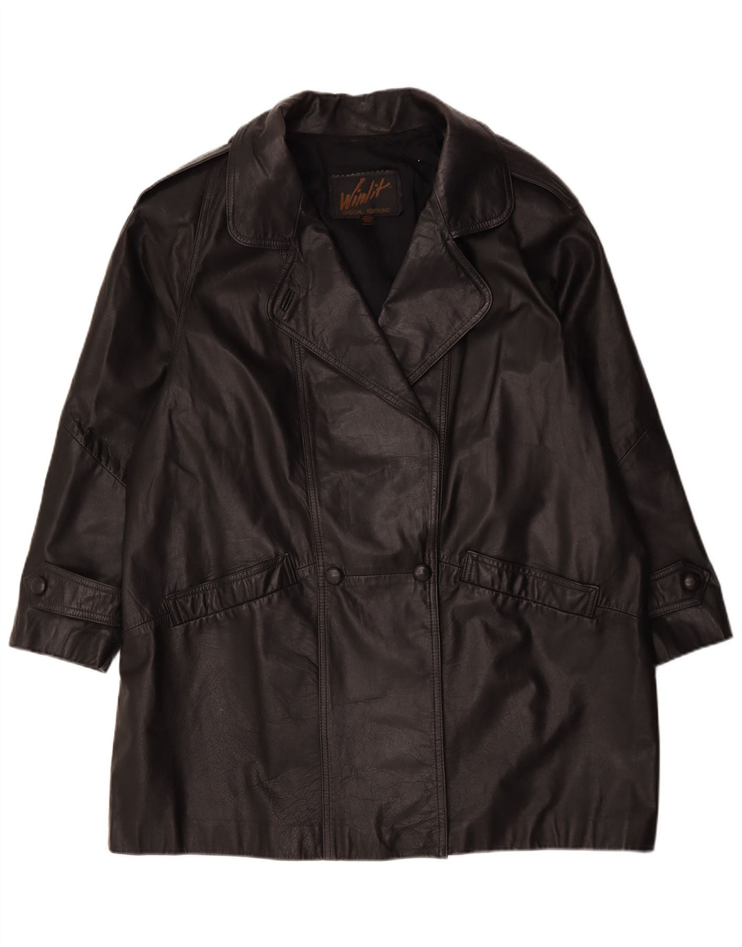 Vintage Γυναικείο Oversized Δερμάτινο Παλτό UK 16 Large Μαύρο