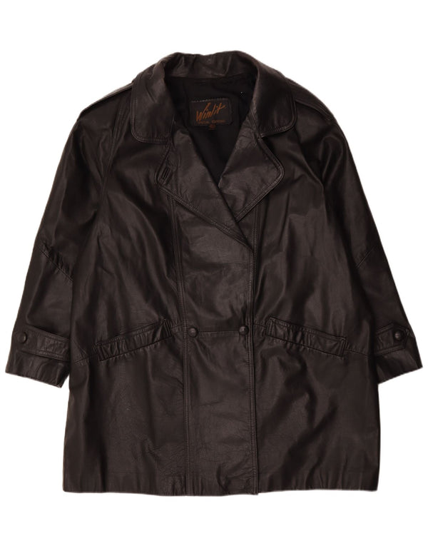 Vintage Γυναικείο Oversized Δερμάτινο Παλτό UK 16 Large Μαύρο