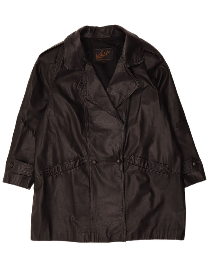 Vintage Γυναικείο Oversized Δερμάτινο Παλτό UK 16 Large Μαύρο