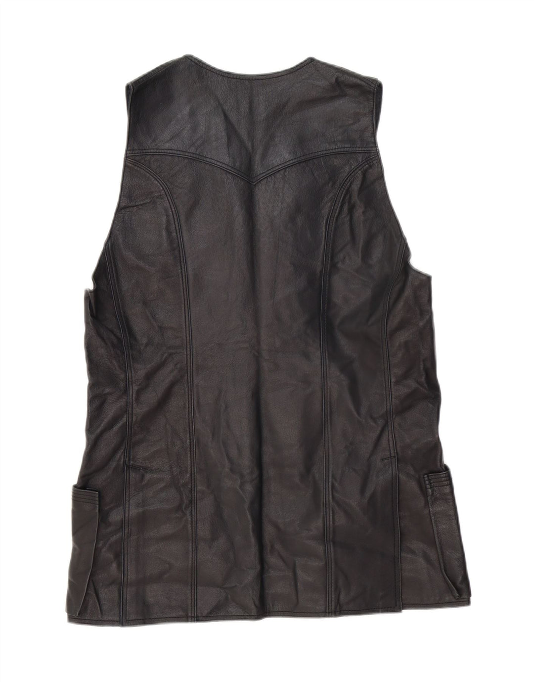Vintage Γυναικείο Δερμάτινο Gilet UK 14 Medium Black