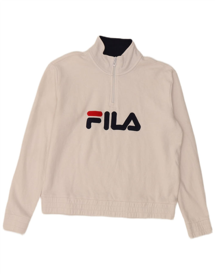 Γυναικείο φούτερ FILA με φερμουάρ με λαιμόκοψη Jumper UK 16 μεγάλο λευκό βαμβακερό