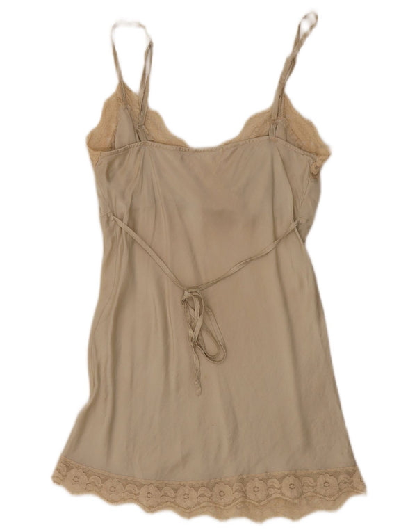Vintage Γυναικεία Sleepwear Cami Top UK 12 Medium Beige Floral Silk