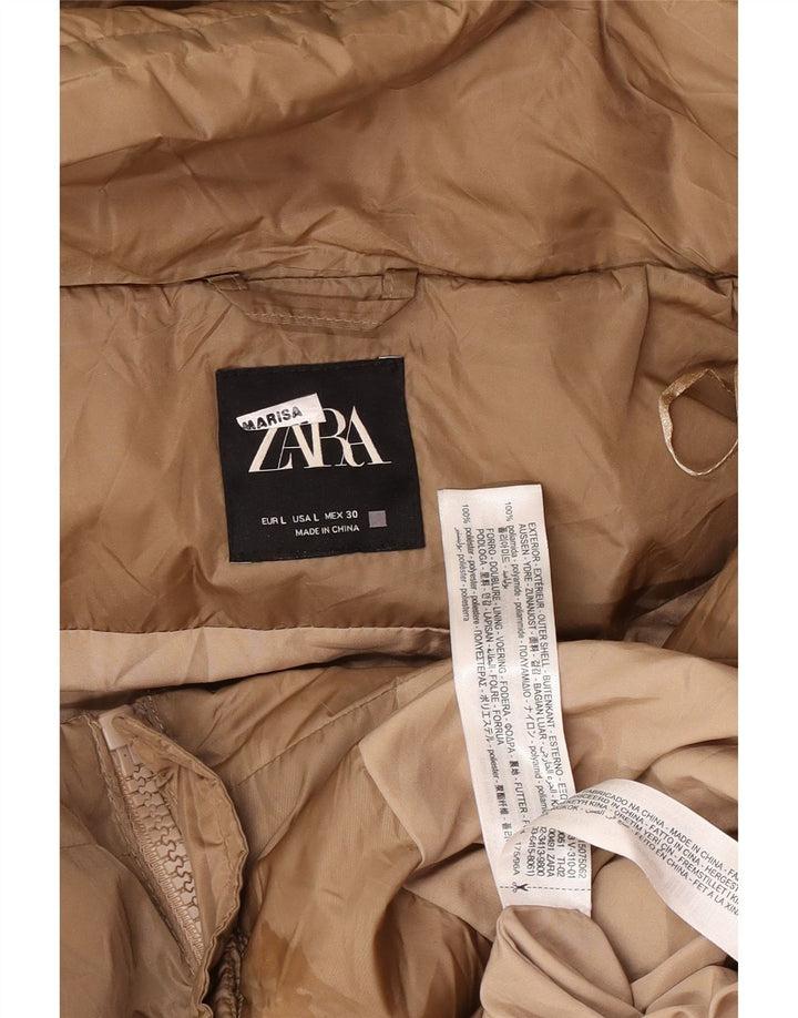 Zara Γυναικείο παλτό με κουκούλα UK 16 Large Brown Polyamide