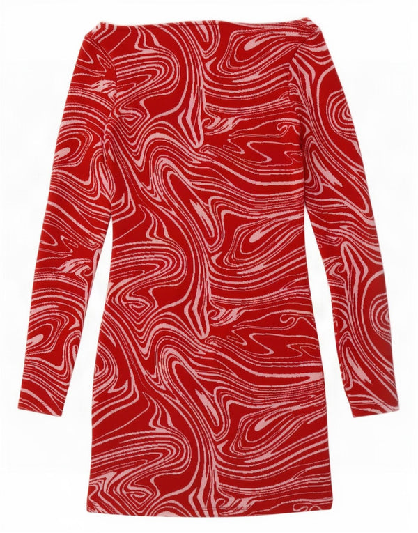 Zara Γυναικείο Abstract Pattern Φόρεμα με μακρυμάνικη θήκη UK 8 Small Red