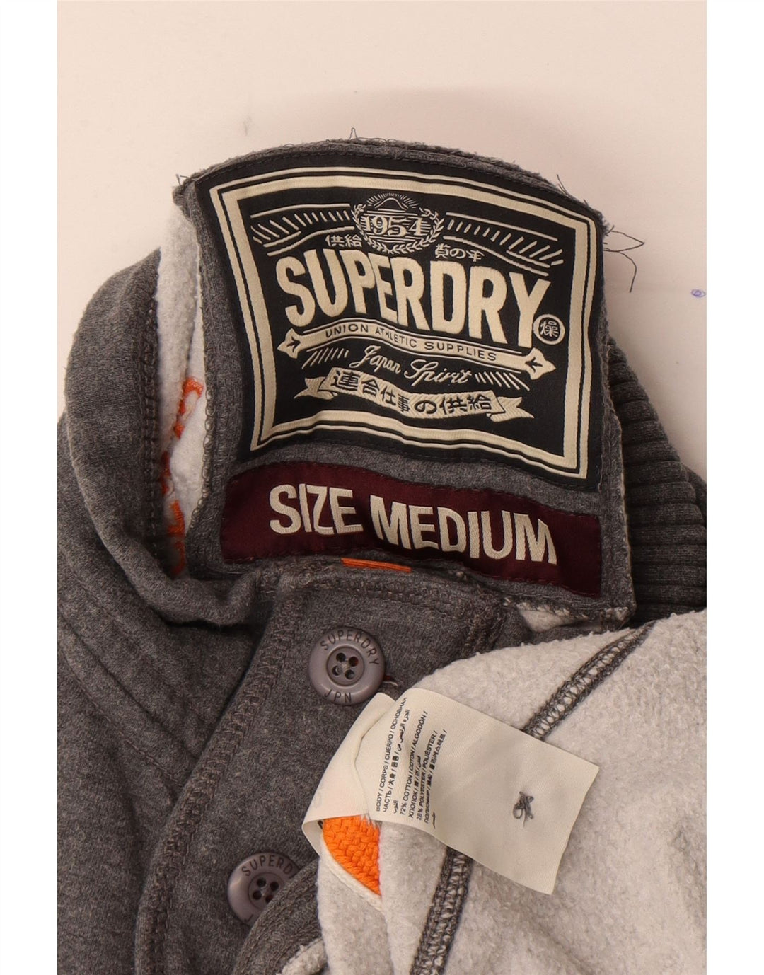 Ανδρικό φούτερ με λαιμόκοψη Superdry, μεσαίο γκρι βαμβακερό