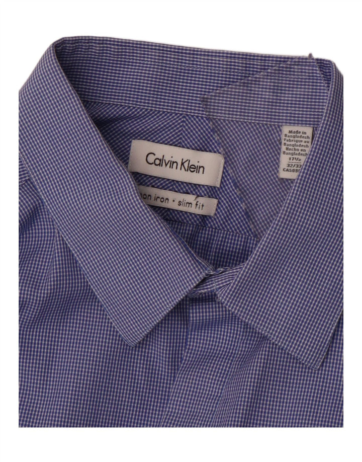CALVIN KLEIN Ανδρικό πουκάμισο Slim Fit Μέγεθος 17 1/2 XL Blue Check Cotton