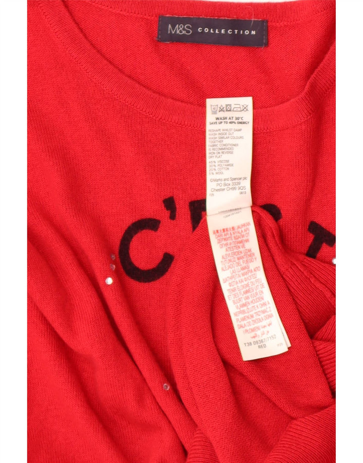 Γυναικείο πουλόβερ Marks & Spencer Graphic Crew Neck Jumper UK 14 Medium Red