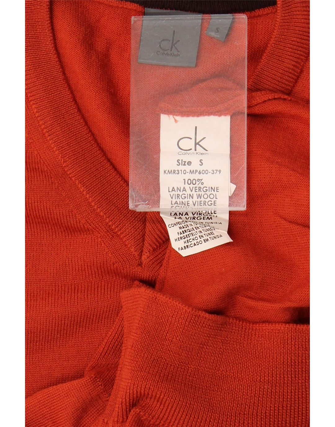 Calvin Klein Ανδρικό πουλόβερ με λαιμόκοψη με λαιμόκοψη, μικρό πορτοκαλί παρθένο μαλλί