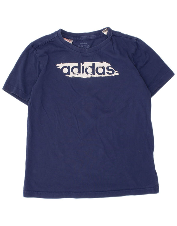 Adidas Boys Graphic T-Shirt Top 8-9 Years Navy Blue Cotton