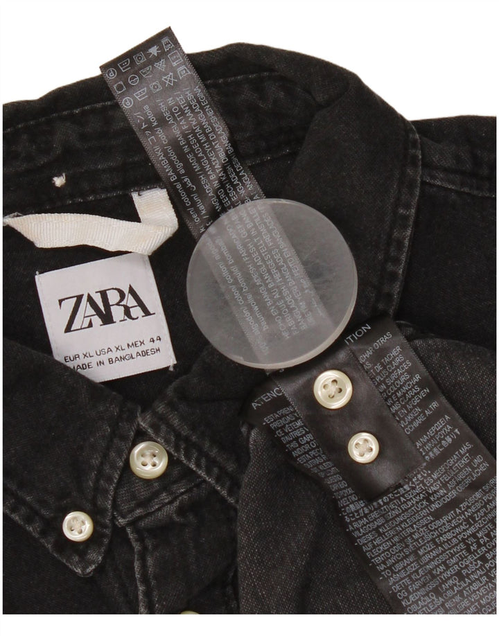 Ανδρικό τζιν πουκάμισο Zara XL μαύρο βαμβακερό