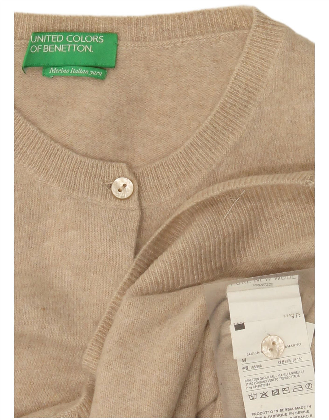 Γυναικείο πουλόβερ Benetton Cardigan UK 12 Medium Beige New Wool