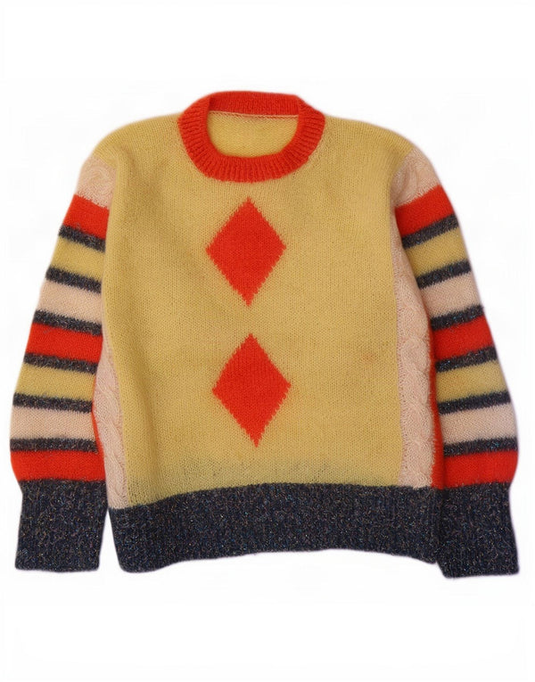 Vintage γυναικείο πουλόβερ με λαιμόκοψη UK 16 Large Yellow Argyle/Diamond