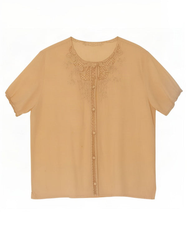 Vintage γυναικεία κοντομάνικη μπλούζα UK 16 Large Beige Floral