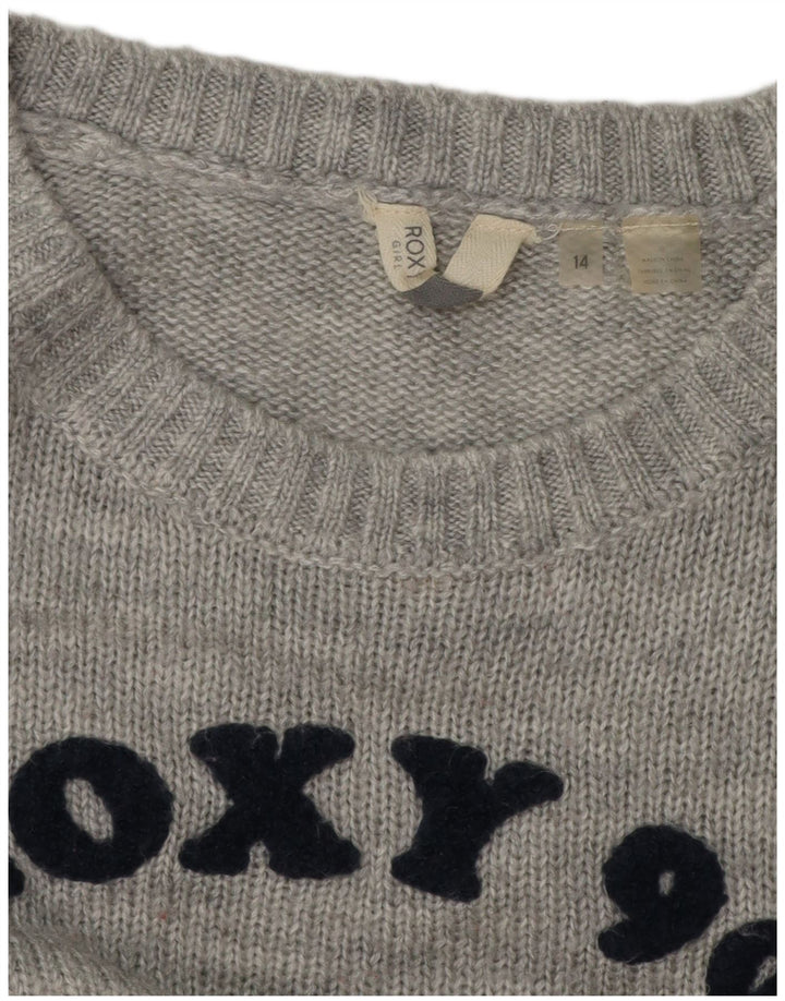 Γυναικείο ROXY γραφικό πουλόβερ με λαιμόκαυστο UK 14 Medium Grey