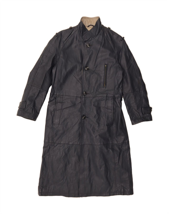 VINTAGE Womens Leather Coat UK 12 Medium Navy Blue Leather Vintage Vintage and Second-Hand Vintage from Messina Hembry 