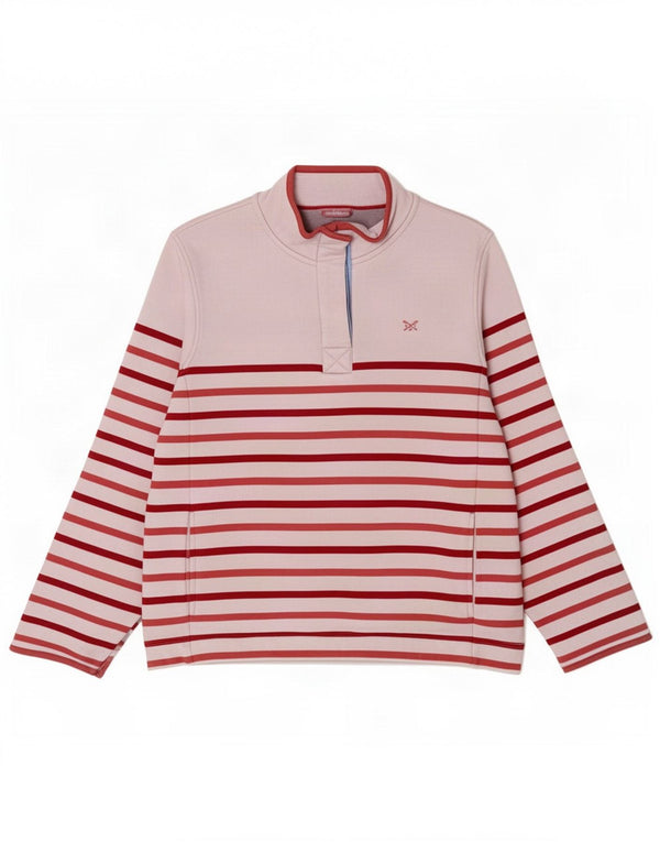 Crew Clothing Γυναικεία Φούτερ με λαιμόκοψη με κουμπιά UK 16 Large Pink ριγέ